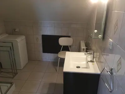 Salle de bains dans l'établissement Gite du Château