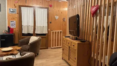 Télévision ou salle de divertissement dans l'établissement Le chalet du cœur