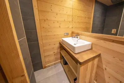 Salle de bains dans l'établissement Chalet 14p vue lac, spa et sauna