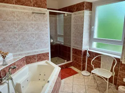 Salle de bains dans l'établissement Aux Gîtes de l'Étang - Thannenkirch Bergheim