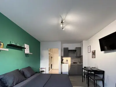Cuisine ou kitchenette dans l'établissement Studio Le Maréchal - Près frontière et Netflix