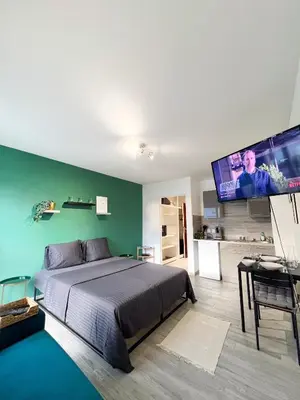 Télévision ou salle de divertissement dans l'établissement Studio Le Maréchal - Près frontière et Netflix