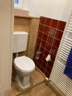 Salle de bains dans l'établissement La Bresse, 50 m du centre ville, appartement 4-6 personnes