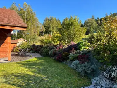 Jardin de l'établissement L'Orpin Givré - Chalet Limoselle avec grande mezzanine