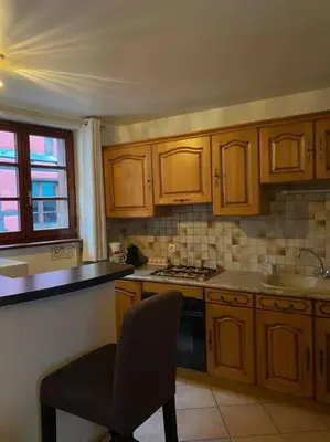 Cuisine ou kitchenette dans l'établissement Le Riquewihrien