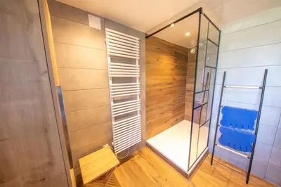 Salle de bains dans l'établissement Les Marmottes, 10 à 20p avec bb-foot, billard, bar