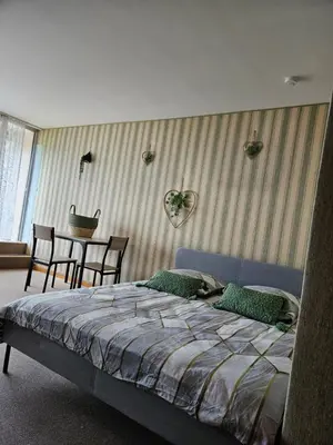 Un ou plusieurs lits dans un hébergement de l'établissement LE PANORAMA studio privé avec vue magnifique TURCKHEIM TROIS ÉPIS