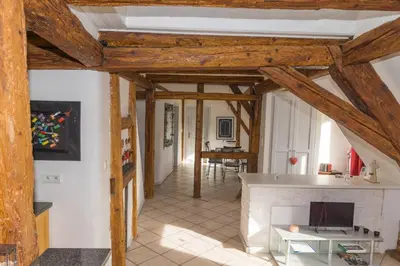 Télévision ou salle de divertissement dans l'établissement charmant appartement alsacien