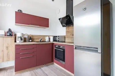 Cuisine ou kitchenette dans l'établissement Appartement Maïnou à La Bresse