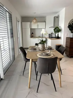 Cuisine ou kitchenette dans l'établissement Magnifique appartement à la frontière suisse