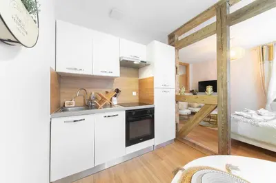 Cuisine ou kitchenette dans l'établissement Au Petit Lion, Colmar centre Garage gratuit