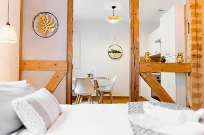 Un ou plusieurs lits dans un hébergement de l'établissement Au Petit Lion, Colmar centre Garage gratuit