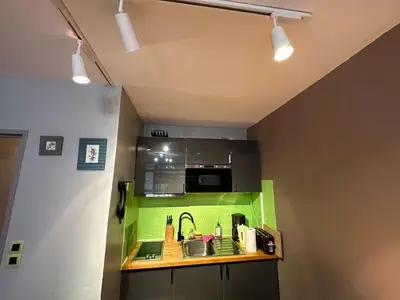 Cuisine ou kitchenette dans l'établissement Studio situé au pied des pistes de LaBresse