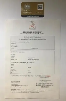 Certificat, récompense, panneau ou autre document affiché dans l'établissement Gîte l'escapade 90