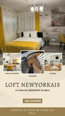 Un ou plusieurs lits dans un hébergement de l'établissement Le Duplex by Leslodgespa - Loft moderne et confortable au style newyorkais, proche de Bâle et de l'aéroport