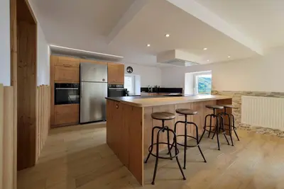 Cuisine ou kitchenette dans l'établissement Gîte la Croisée Pierre