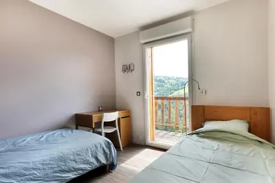 Un ou plusieurs lits dans un hébergement de l'établissement La Bergerie du Pré de l'Orme - Avec vue montagne