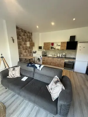 Cuisine ou kitchenette dans l'établissement Appartement calme La Bresse animaux admis