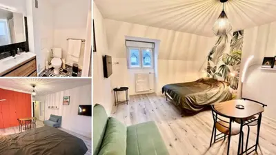 Un ou plusieurs lits dans un hébergement de l'établissement Charmant studio en vieille Ville de Belfort