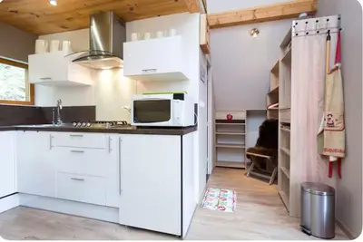 Cuisine ou kitchenette dans l'établissement Gîte La Bergerie Chalet indépendant