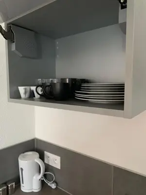 Cuisine ou kitchenette dans l'établissement Élégant F2 luxueux proche Suisse
