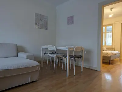 Coin salon dans l'établissement Le Bâlois - appartement 2 chambres, salon, cuisine équipée, parking et wifi gratuit