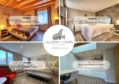 Un ou plusieurs lits dans un hébergement de l'établissement La Grande Ourse - Chambre cosy 2 pers - L'Alcôve de l'Ours