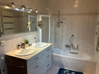 Salle de bains dans l'établissement Steps from Basel and Train Spacious 120 m2 Apartment in Saint Louis with Terrace and Garden