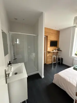 Cuisine ou kitchenette dans l'établissement Chambre privée Au pied des Vosges entrée et terrasse privatives, proche gare et centre-ville