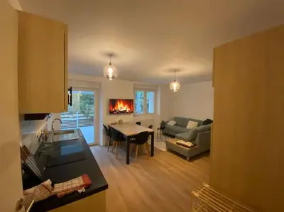 Coin salon dans l'établissement Appartement chaleureux au pied des pistes