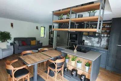 Cuisine ou kitchenette dans l'établissement appartement standing Gérardmer jacuzzi