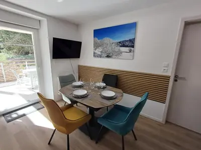 Télévision ou salle de divertissement dans l'établissement Agréable 3 pièces au Lac Blanc