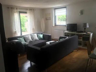 Télévision ou salle de divertissement dans l'établissement Maison de village près de Colmar de 90 m2