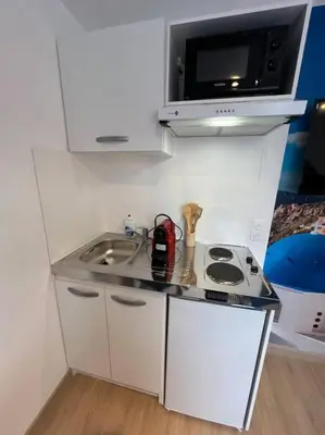 Cuisine ou kitchenette dans l'établissement Esprit Grèce, joli studio au coeur de Mulhouse