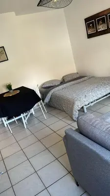 Un ou plusieurs lits dans un hébergement de l'établissement Studio calme, parking, wifi, Netflix
