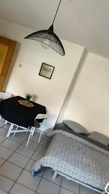 Un ou plusieurs lits dans un hébergement de l'établissement Studio calme, parking, wifi, Netflix