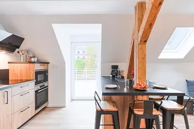 Cuisine ou kitchenette dans l'établissement Appartements Les Vosges