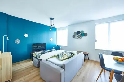 Coin salon dans l'établissement Bel appartement cosy, tram au pied du logement