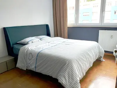 Un ou plusieurs lits dans un hébergement de l'établissement Apartement 2 rooms Saint Louis - Euroairport - Basel - Train station