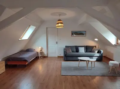 Coin salon dans l'établissement Chez Pépé Frantz Maison spacieuse et confortable