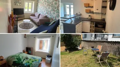 Cuisine ou kitchenette dans l'établissement Appartement lumineux et agréable avec jardin