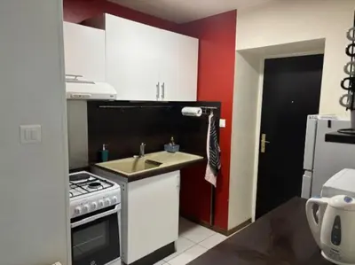 Cuisine ou kitchenette dans l'établissement Appartement lumineux et agréable avec jardin