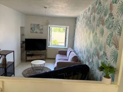 Télévision ou salle de divertissement dans l'établissement Appartement lumineux et agréable avec jardin