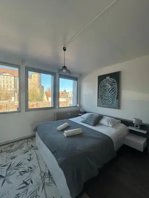 Un ou plusieurs lits dans un hébergement de l'établissement Duplex 65m2 lumineux avec vue sur le chateau 3 étoiles
