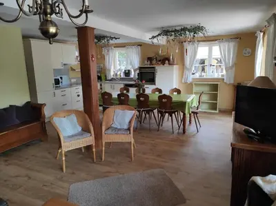 Cuisine ou kitchenette dans l'établissement La grange de Manu