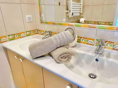 Salle de bains dans l'établissement L appartement du Fayé