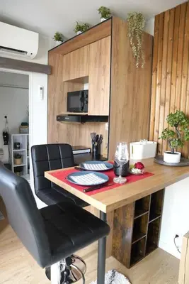 Cuisine ou kitchenette dans l'établissement Gîte Studio Alsa 15 avec Jacuzzi privatif