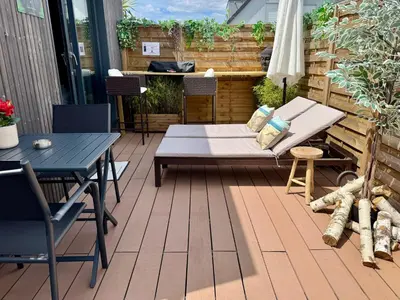 Balcon ou terrasse dans l'établissement Gîte Studio Alsa 15 avec Jacuzzi privatif