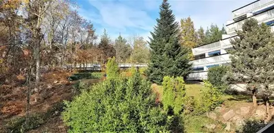 Jardin de l'établissement Studio en résidence, aux Trois-Epis