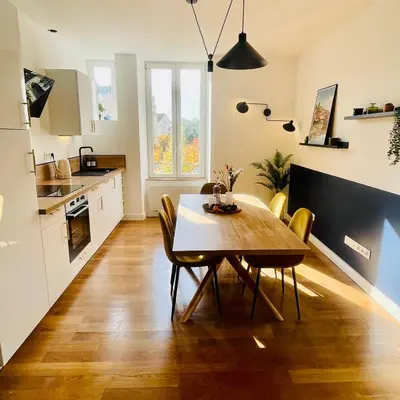 Cuisine ou kitchenette dans l'établissement 201 - Appartement confortable face à la Maison du Peuple